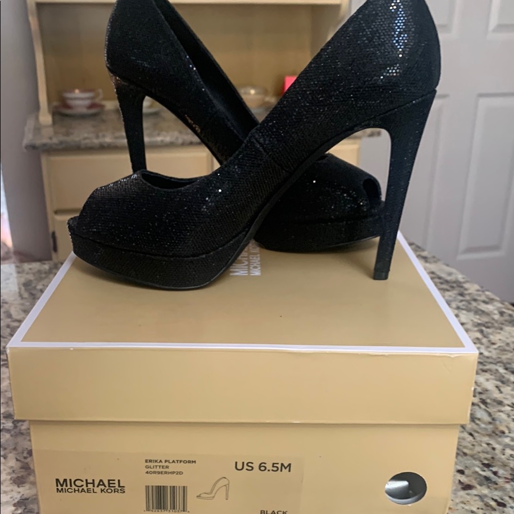 Michael Kors Black Sparkle Platform Heels